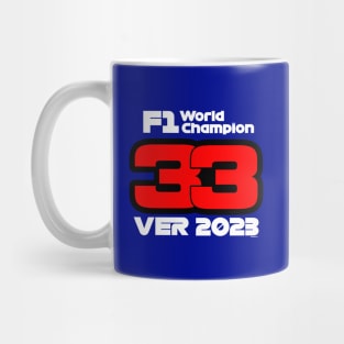 Max Verstappen 2023 F1 Champion White Text Mug